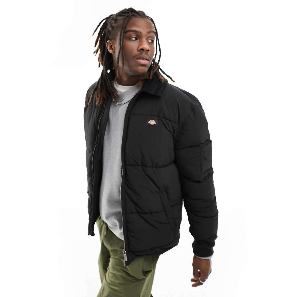 Dickies Mens Overbrook Eisenhower Black Puffer Jacket Quilted Coat Medium